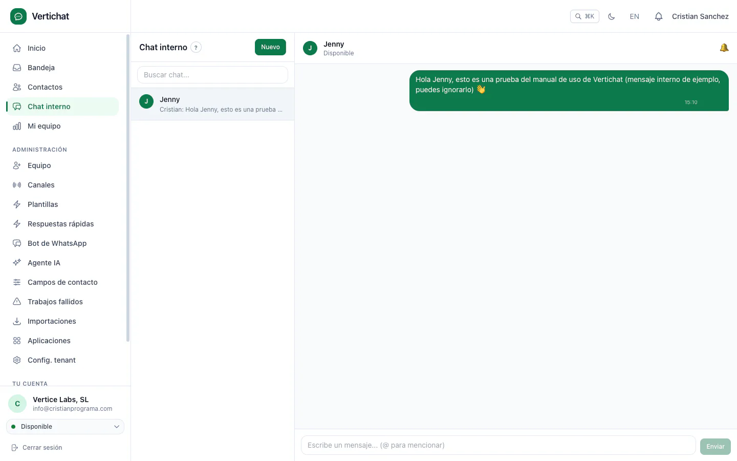 Mensaje interno enviado