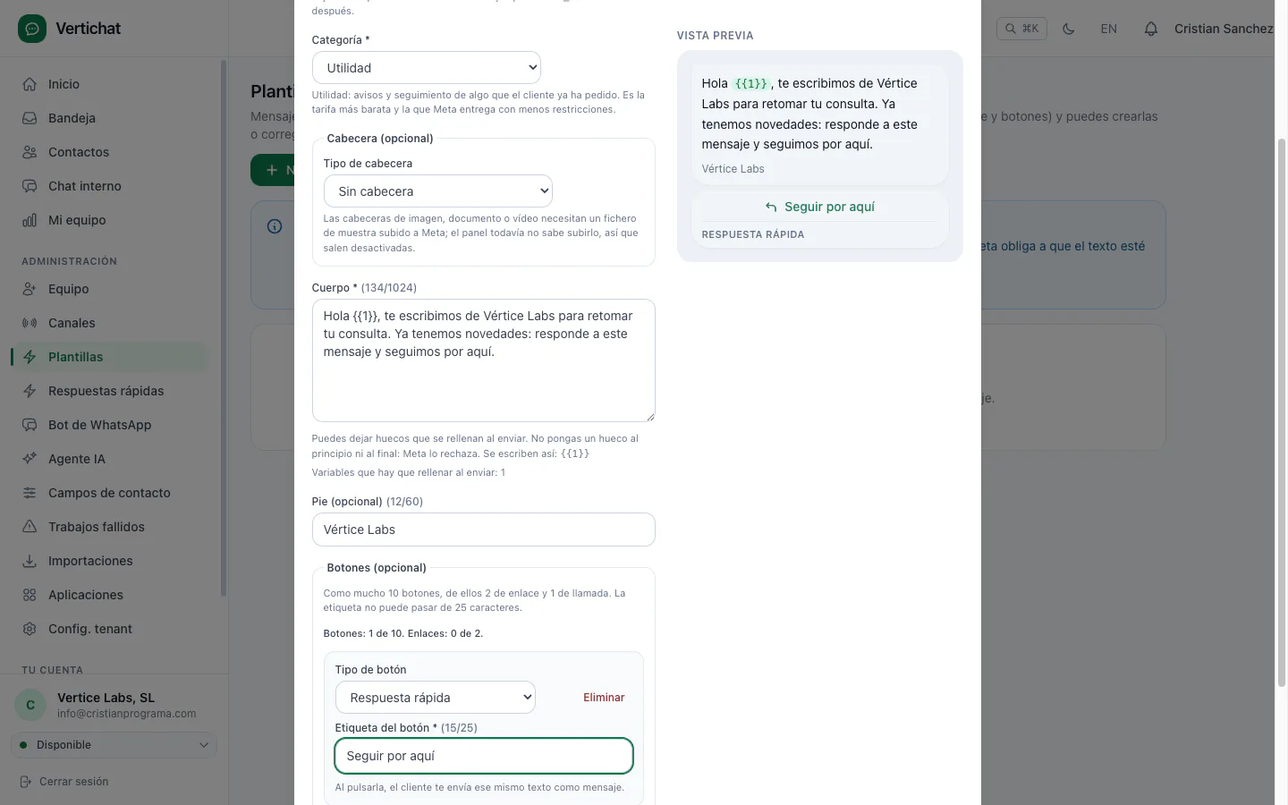 Formulario de nueva plantilla
