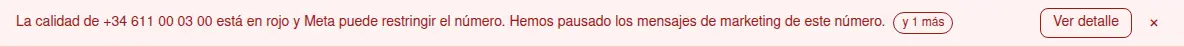 Aviso de calidad en lo alto del panel