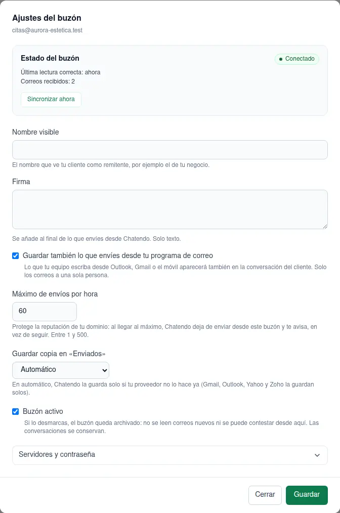 Los ajustes del buzón de correo