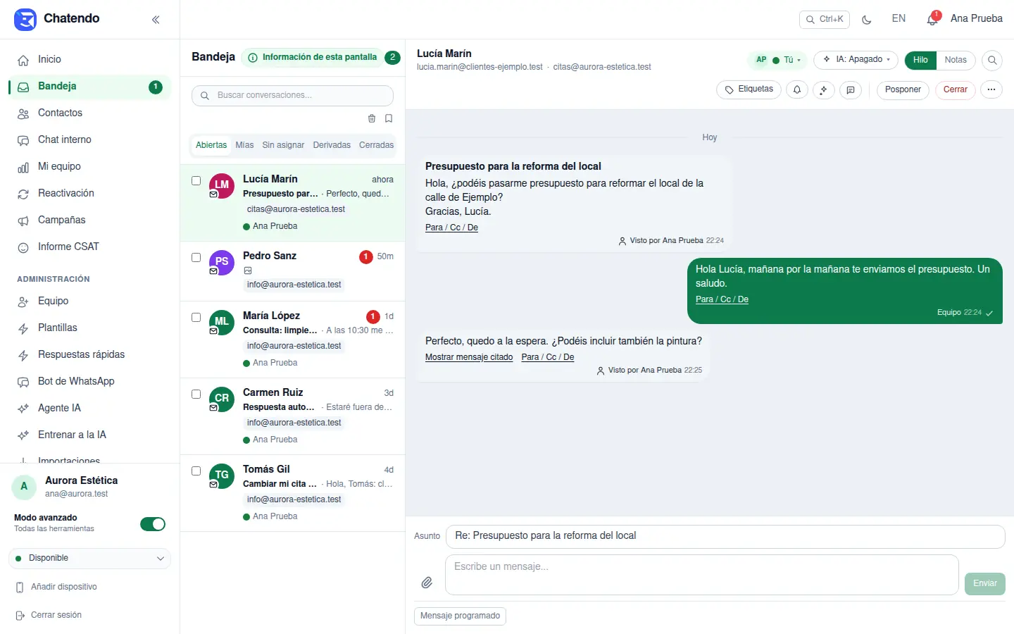 Una conversación de correo en la Bandeja