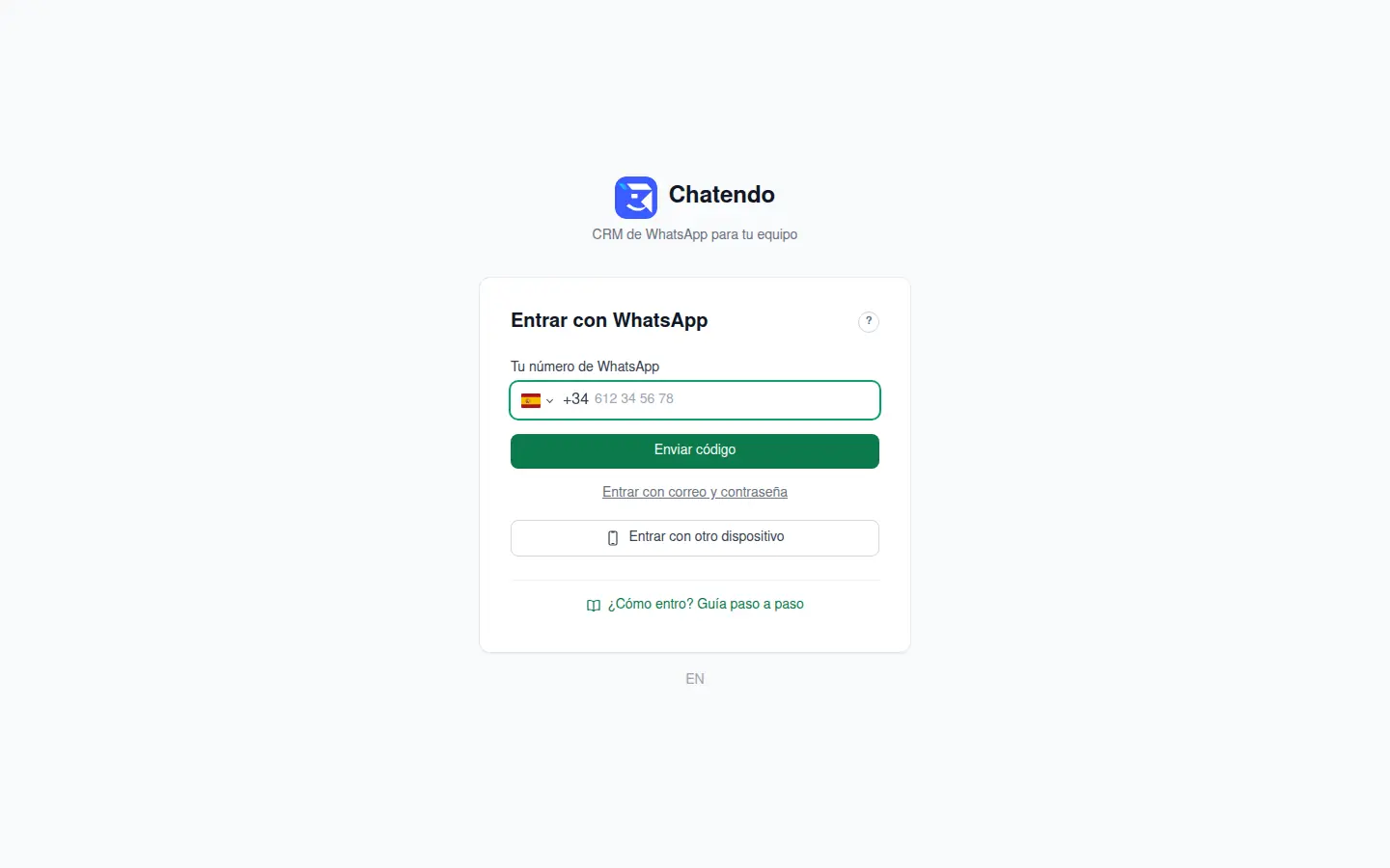 Pantalla de entrada con WhatsApp