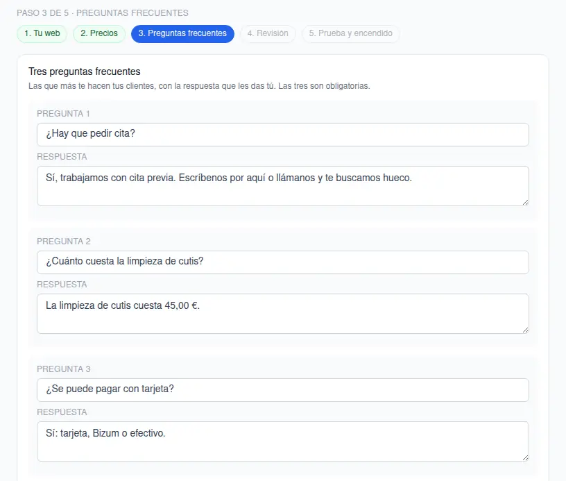 Paso 3, las tres preguntas frecuentes con su respuesta