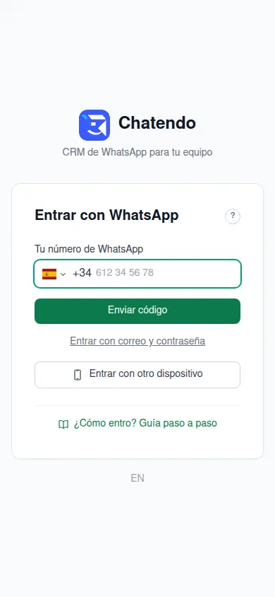 En el móvil nuevo, la pantalla de entrar con el botón Entrar con otro dispositivo