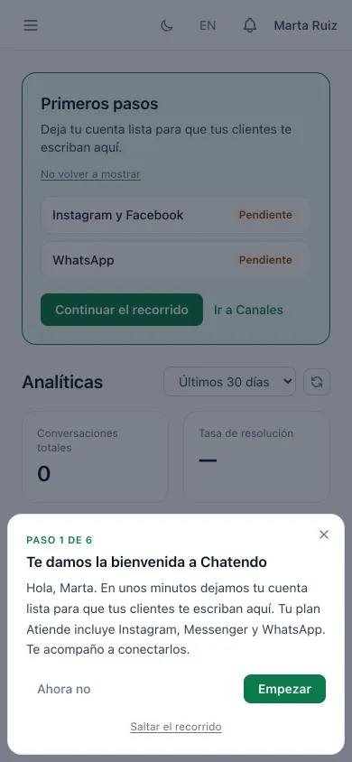 Recorrido en el móvil: bienvenida con el plan Atiende