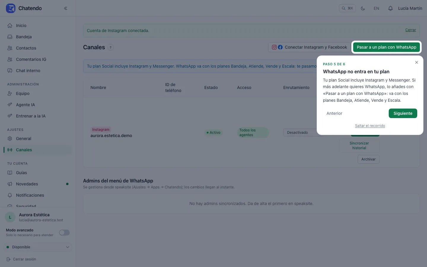 Recorrido: WhatsApp no entra en el plan Social