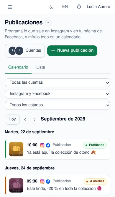 La agenda de publicaciones en el móvil