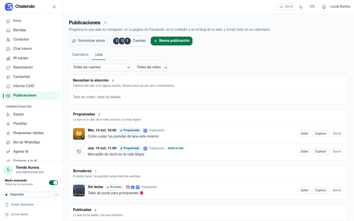 La lista de publicaciones con una entrada marcada desde tu web