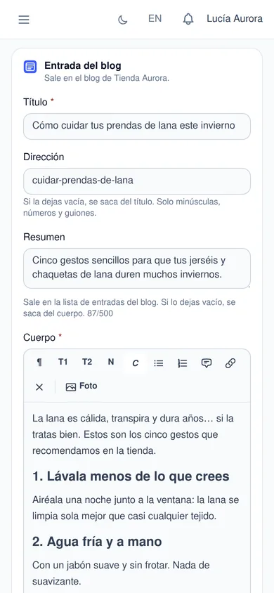 La entrada del blog en el móvil